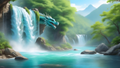 cute-dragon - natural-background - river - waterfall - pastel.png
